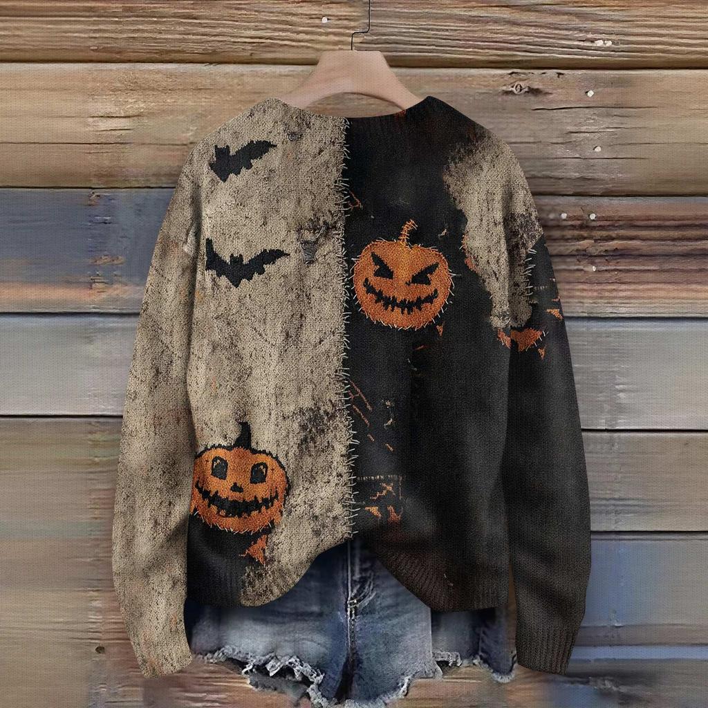 Herre Langermet Pullover Genser Casual Halloween Trykk Strikket Oversized Genser