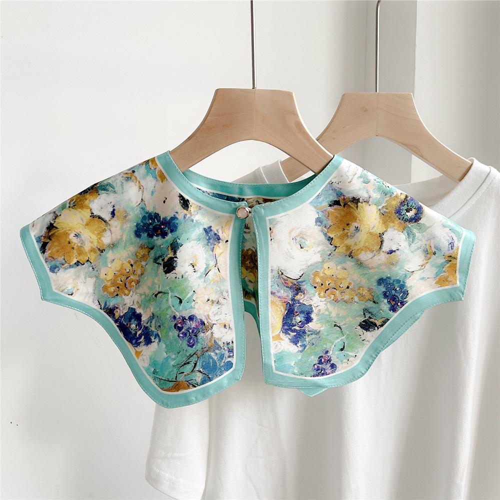 42*43cm Print Flower Sunscreen Shawl Scarf Decoration Fake Detachable Collar Protect Neck Shoulder Women Girl Dress Accessories