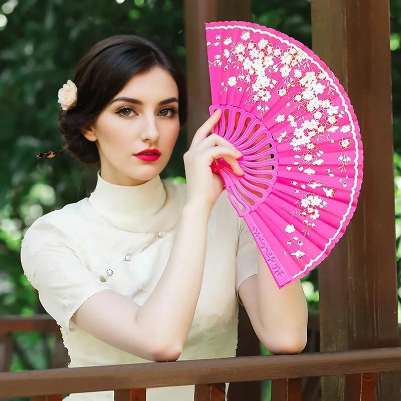 1PC Ancient Style Photography Folding Dance Performance Fan Elegant Plum Blossom Gift Plastic Classica New Chinese Style Colorful