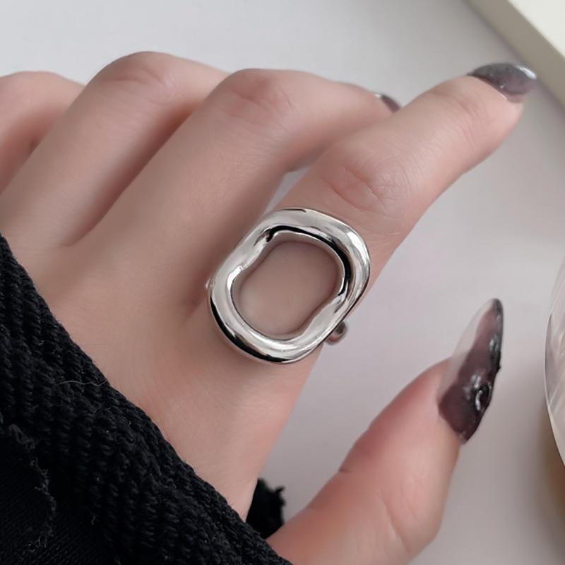 

FOXANRY Minimalist Silver Color Engagement Rings for Women Couples New Fashion Creative Hollow Irregular Geometric Party Jewelry resizable