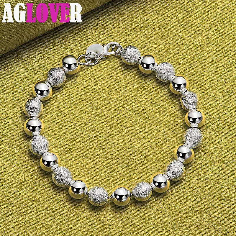 925 Sterling Silver Smooth Matte 8mm Bead Chain Bracelet Jewelry
