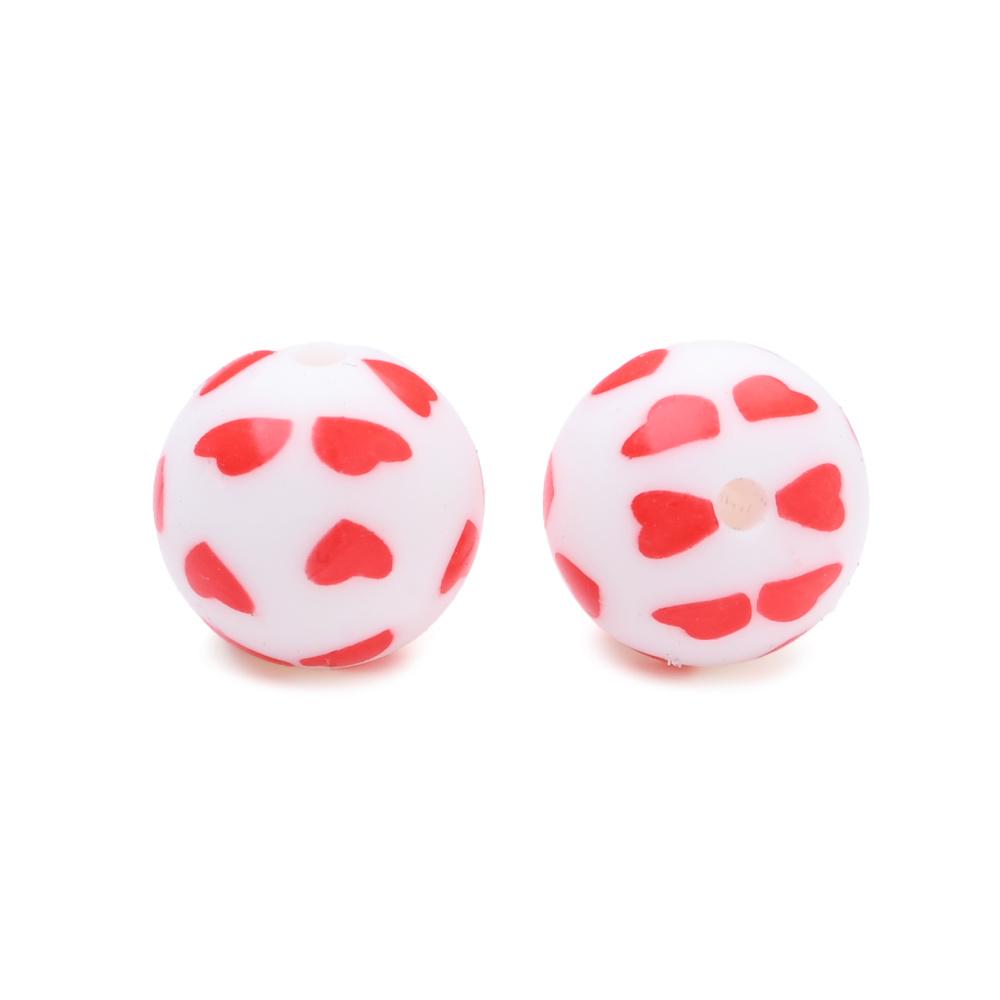 10Pcs 15mm Baby Infant Nipple Appeal Other Chain Clips Dummy Holder Nipple Accessories Pink Love Print Food Grade Silicone Beads