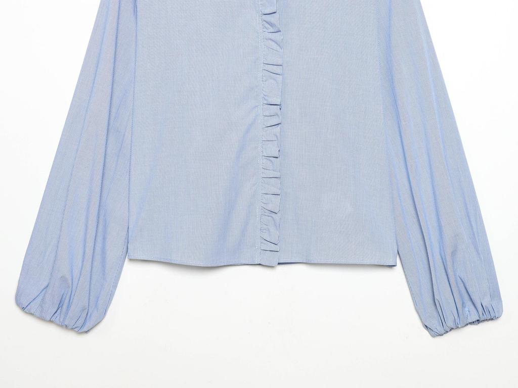 Autumn 2025 European Style Women's Long Sleeve Stand Collar Layered Poplin Shirt