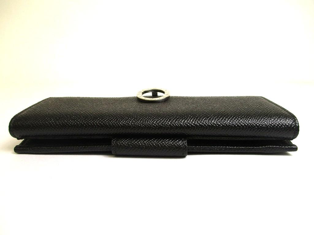 Authentic BVLGARI Black Leather Logo Clip Flap Long Wallet #a719  Refurbished