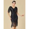 Women's Plus Size 1920s Gatsby Flapper Dress, Sequin Beaded Short Sleeve Fringe Evening Gown For Party & Pr