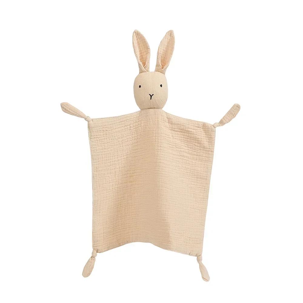 

Baby Cotton Muslin Comforting Blanket Adorable Rabbit Design Soothing Sleeping Nursing Cuddling Toy Soft Appease Towel хаки