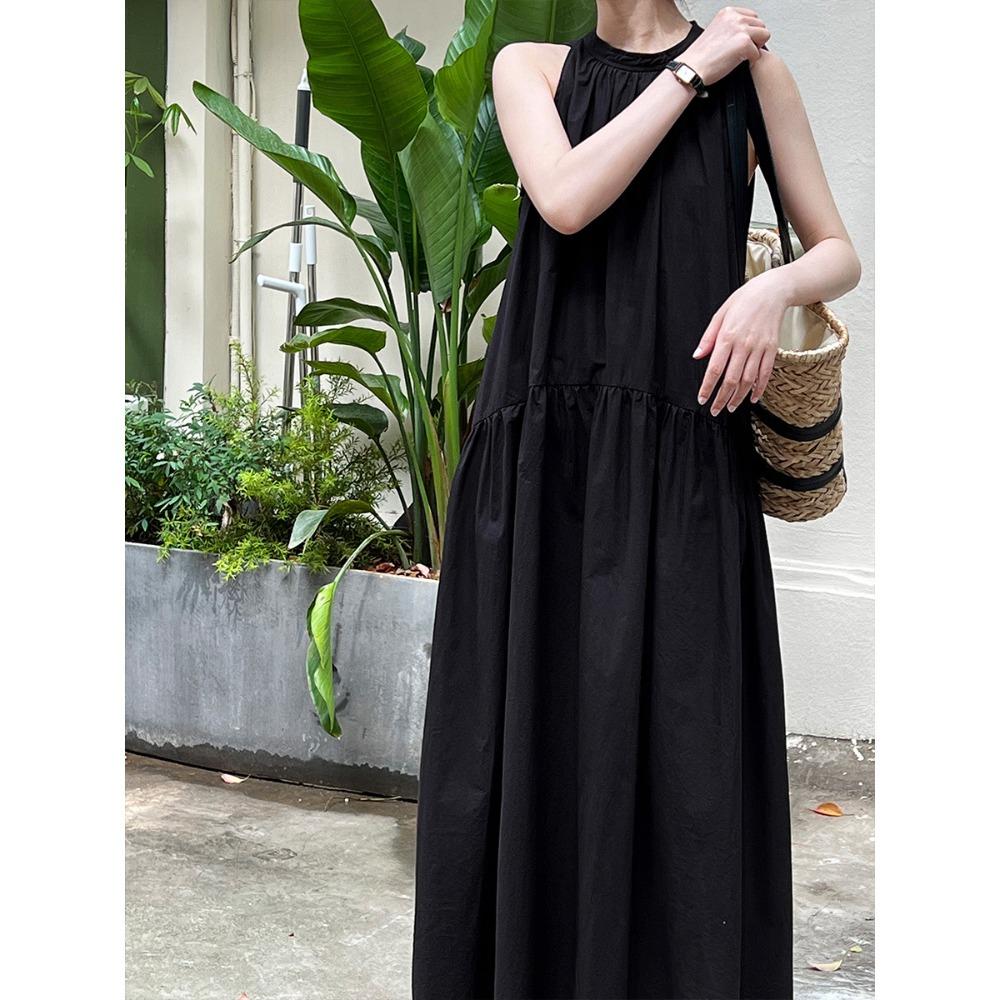 Relaxing and Lazy Sleeveless Halter Dress Summer Temperament Off-the-shoulder Suspender Dress