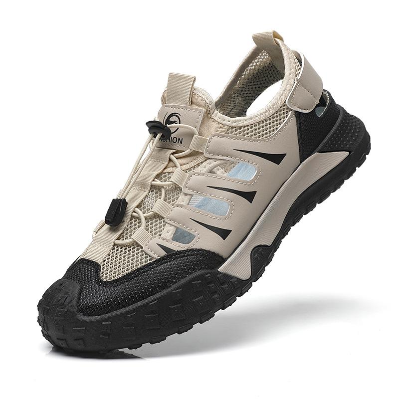 

Summer big mesh bag head sandals new men s outdoor wading beach shoes hollow platform casual shoes 39 бежевый