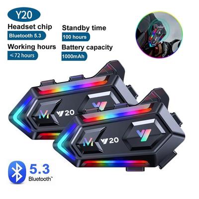 Motocyklová helma Y20 Headset Moto Riding Bezdrátová Bluetooth 5.3 sluchátka Hudební přehrávač Hands Free 1000 mAh Sluchátka s redukcí hluku s okolním světlem