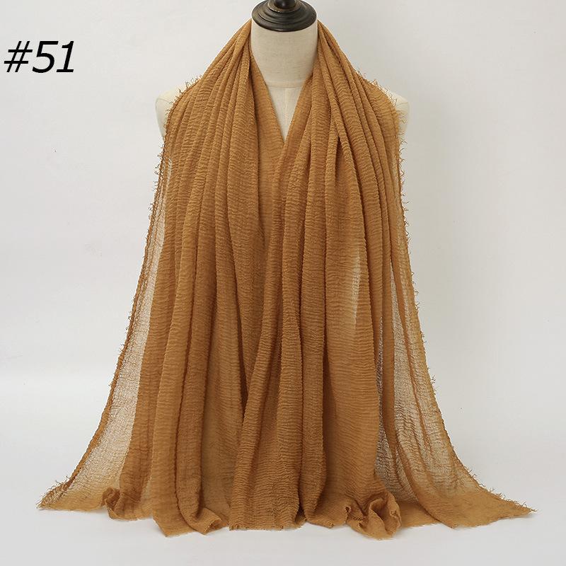 New Pleated Monochrome Cotton Solid Color Scarf, Naturally Pleated Human Cotton Hair Beard Edge Large Size Women's Headscarf B