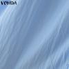 VONDA Women V Neck Puff Sleeve Buttons Up Ruffled Solid Casual Blouse