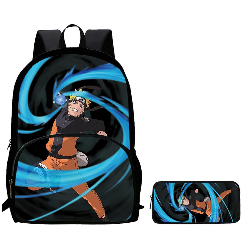 2Pcs Set NARUTO Anime Backpack With Front Pocket & Pencil Bag, School & Daily Use, Lightweight & Durable For Boys Girls Age 5-11