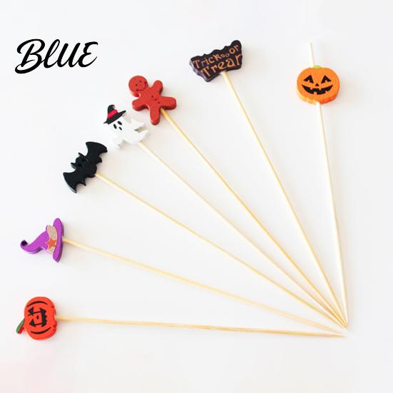 Party Food Decoration Picks 100PCS Disposable Cocktails Tags Halloween Pumpkin Ghost Bat Decor Bamboo Festive Fruit Markers Skewers Sharp