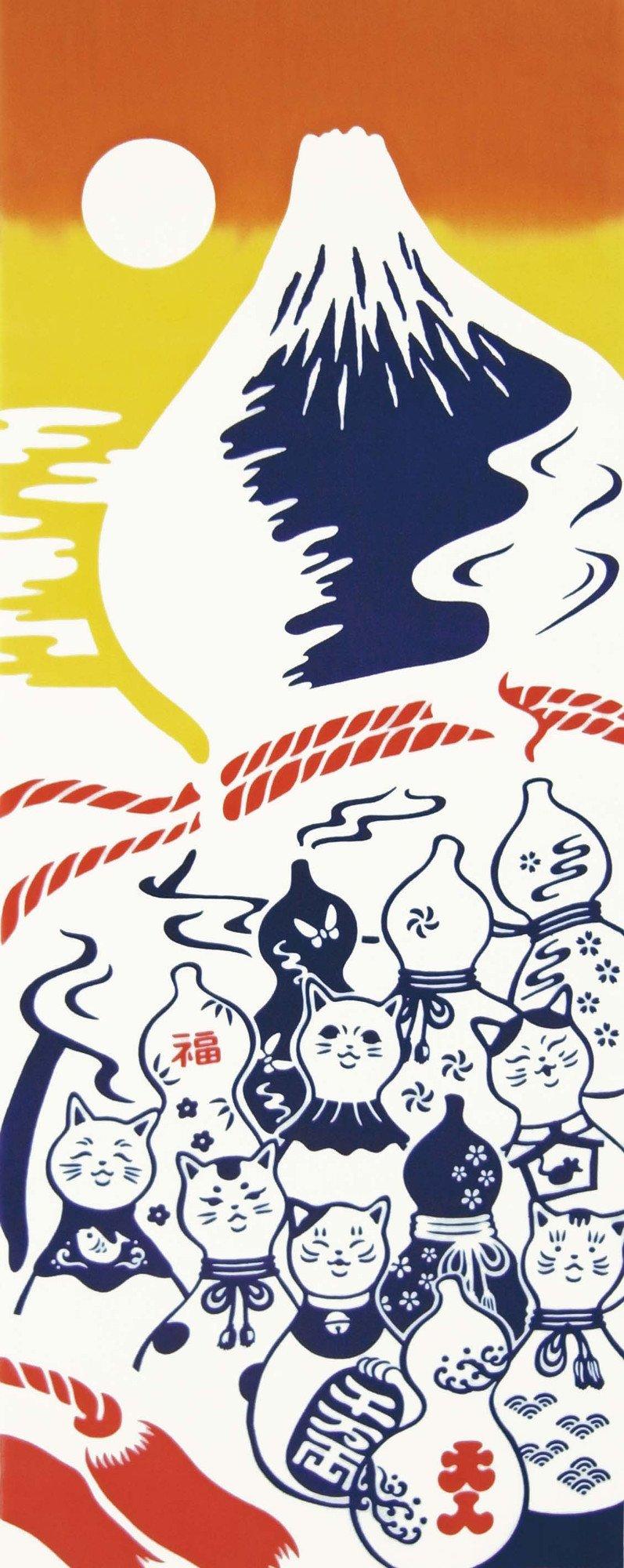 

Kenema Tenugui Lucky Gourd Cat and Fuji Mt.