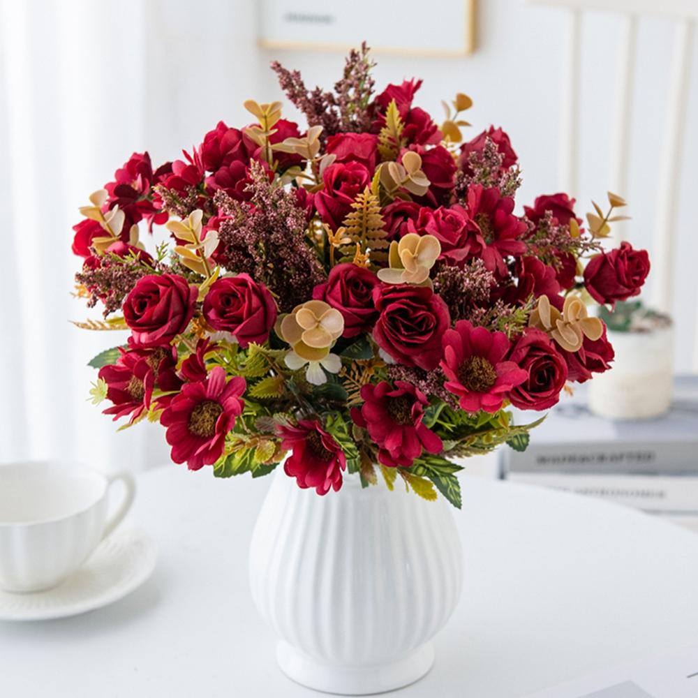 1/3pcs Artificial Flowers Roses Silk Wedding Wreath Home Room Table Festival Outdoor Garden Yard Decor Bridal Bouquets Diy Gifts