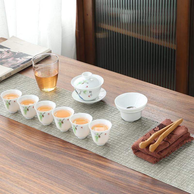 White Porcelain Tea Art Teaching Tea Set Travel Portable Bag Ceramic Kung Fu Tea Set Tea Artist Training Examination
