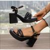 Sandalen mit dickem Absatz für Damen Schuhe Sommer Draußen 2025 Neu Knöchelschnalle Wasserdichte Plateau-Kreuzriemen High Heels Schwarz Weiß