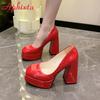 Fashion Aphixta Hot Sale Square Heels 10cm Chunky Heels Platform Pumps Double Color Blocking Women Party Dance Pumps