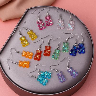 Cute Sequin Gummy Bear Dangle Earrings Cartoon Animal Drop Earrngs for Women Girls Party Holiday Jewelry Gifts