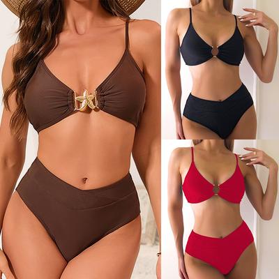 Women’s Solid Color Ruched Tankini Bathing Suit High-Waist Bikini Swimsuit, Sexy Two-Piece Swimwear Set