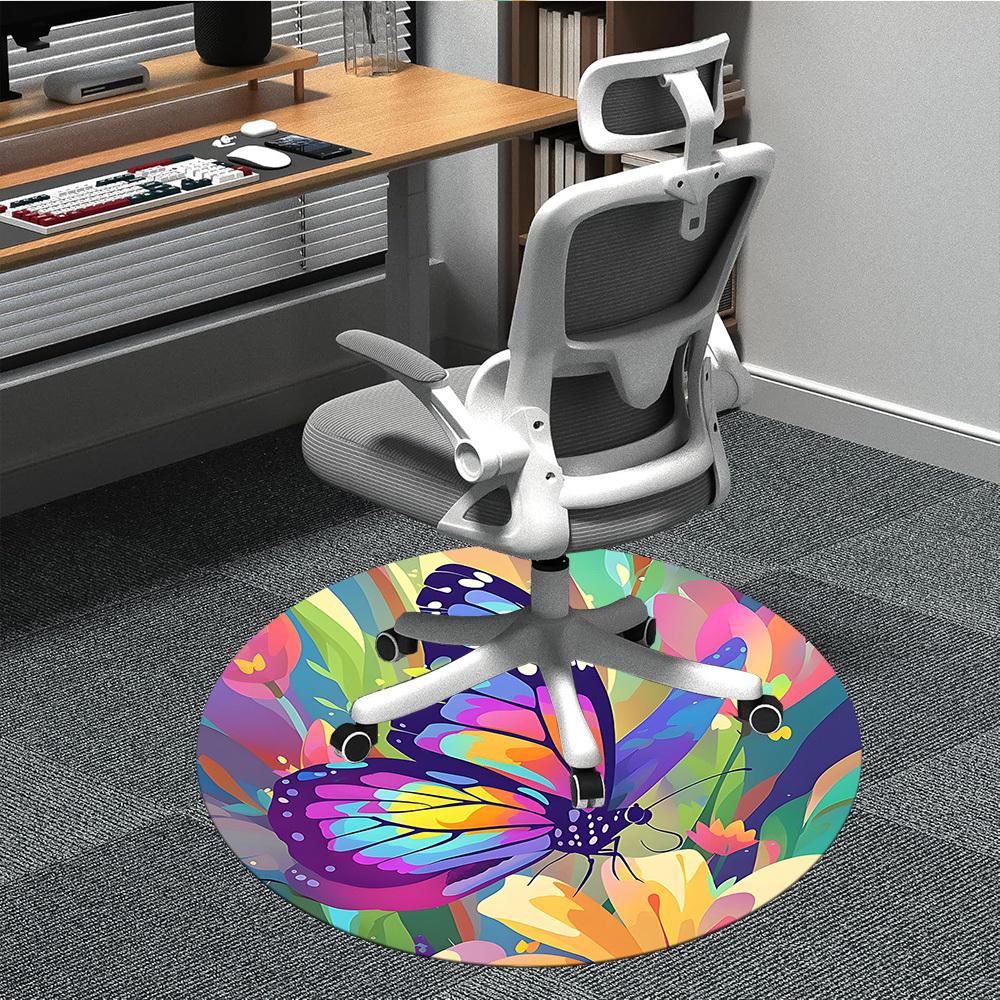 1PC Butterfly Garden Pattern Office Round Area Rug, Mat Suitable For Office, Under Office Chairs Bedroom Living Room Home Decor, Room Deco