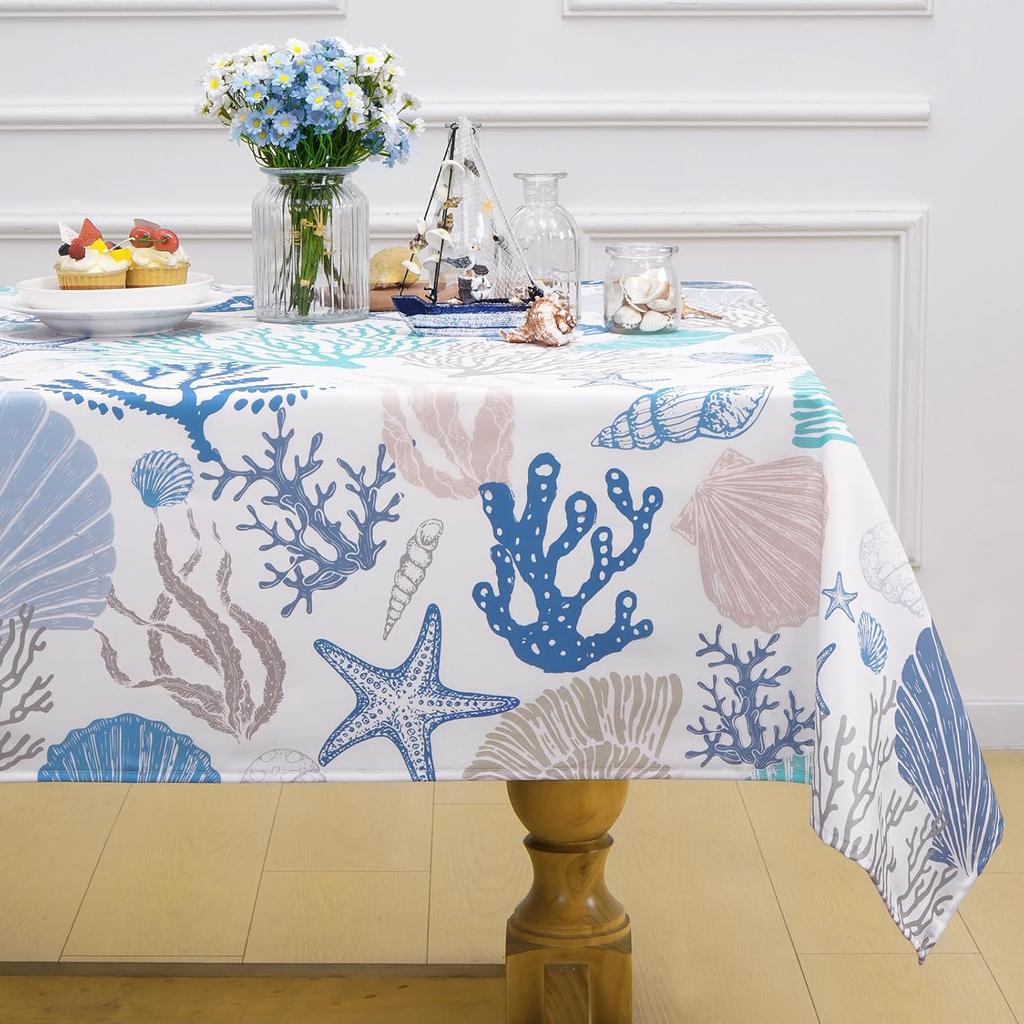 Summer Ocean Starfish Sea Shell Rectangle Tablecloth Table Decor Washable Polyester Kitchen Dining Table Cloth Party Decorations