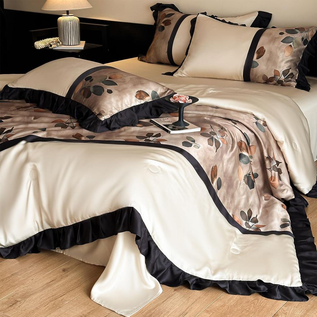 Summer Maternity French Retro Style Tencel Summer Quilt Four-Piece Set Silk Skin-Friendly Air-Conditioning Machine Washable Cooling