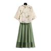 Plus Size Women's Chinese Hanfu Retro Top & Slimming Cheongsam Skirt Suit