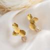 1 Pair Irregular Petals Earrings for Women, Large Statement Dangle Earrings with Faux Pearl, Gold Plated Prom Wedding Jewelry Gift