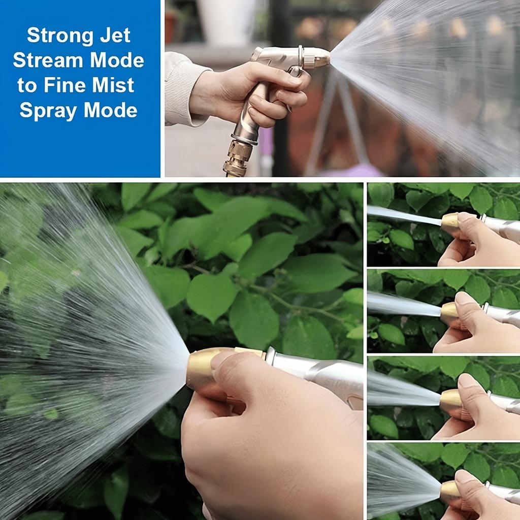 Heavy-Duty Metal Garden Hose Nozzle, 4 Spray Patterns, High-Pressure Gun for Watering, Car Wash, Yard Cleaning, Pet Bathing