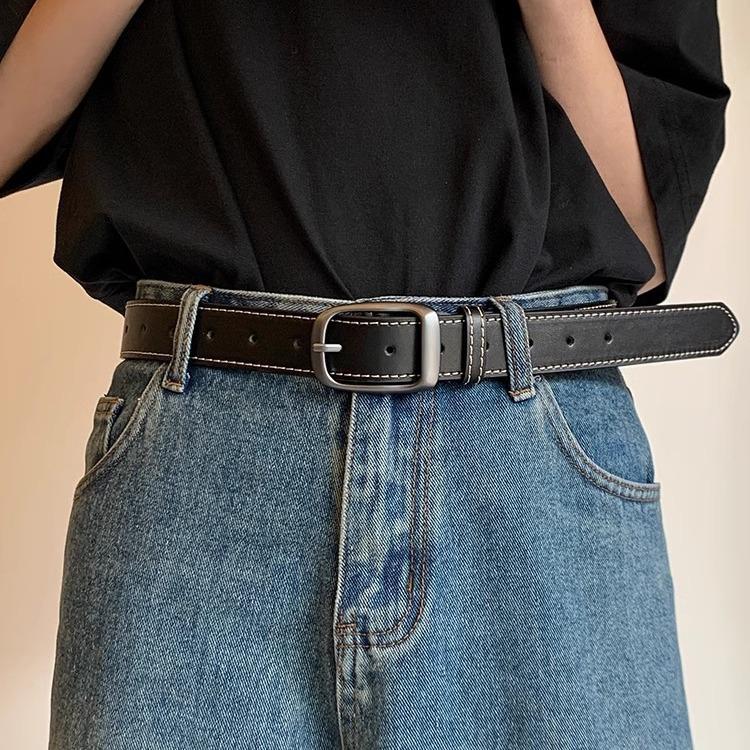 Ceinture en Cuir Style Rétro Hong Kong pour Homme avec Boucle à Ardillon - Polyvalente Large Décontractée