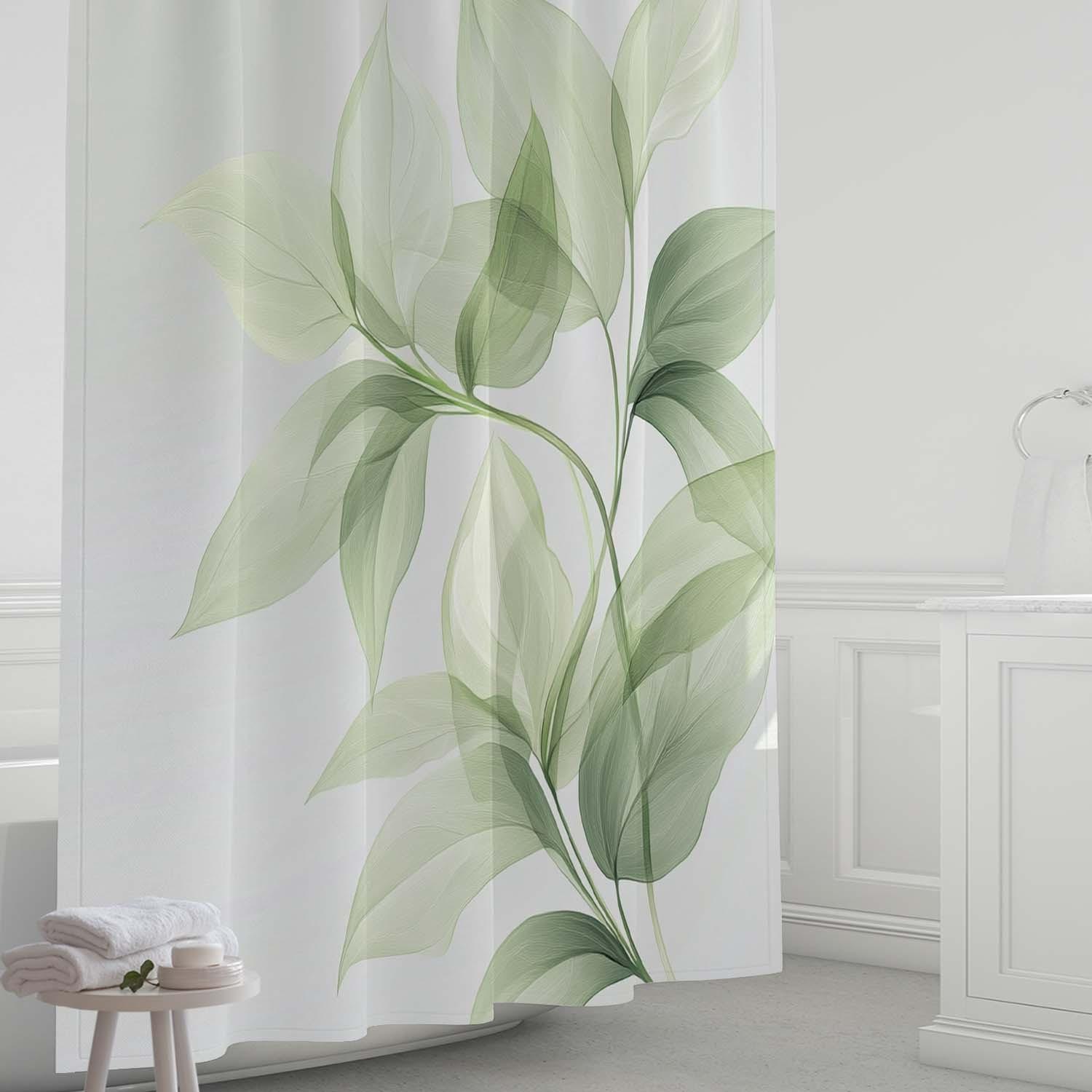 

A Stylish And Minimalist Plant-Patterned Shower Curtain And Window Curtain That Includes 12 Hooks. W60H190(CM)-1 Pcs