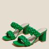 Roma Style Women Square High Heels Slippers Fashion Green Weave Strap Casual Sandals Ladies Open Toe Summer Shoes Sliders
