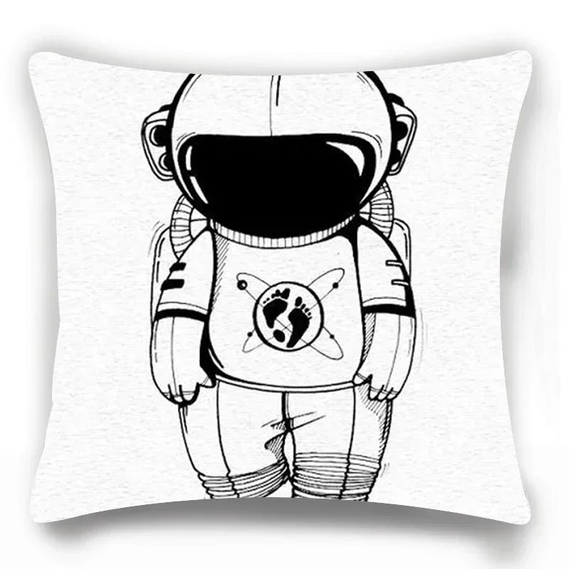 Home Lumbar Sofa Decorative Pillowcase Astronaut  Cosmic Planet Spaceship Cushion Cover