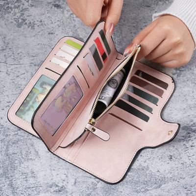 Women Long Wallet Large Capacity Card Holder Trifold Clutch Purse with Zipper Pocket 16 Card Slots ID Windows for Dates Work Party