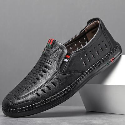 Moda 2024 Verano Nuevas Sandalias de Cuero Hombres Moda Transpirables Suela Blanda Calado Zapatos Masculinos Diseñador Casual Zapatos de Vestir para Hombre