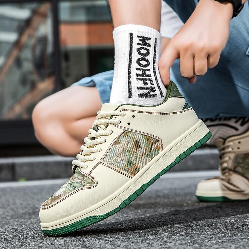 Trendige Streetwear Herren Skateboardschuhe für Damen Designer Grüne Leder-Sneaker Herren Plateau-Trainer Outdoor Skate Sport