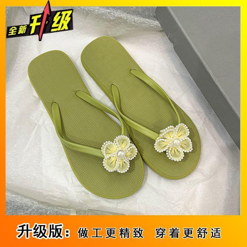Beach Flat Bottom Pinch Foot Flower Flip-flops Female 2025 Summer Wear Sweet and Cute Cool Slippers Girl Heart Slippers