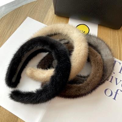 Face Show Small  Red Hairy Headband Mink Fur Headband Female Winter Hairband Fashion Plush Hair Accessories