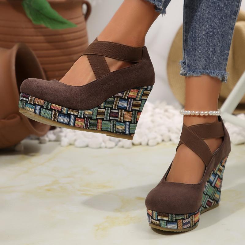 Fashion Slope Heel Shoes Spring New Round Head Shallow Mouth Suede Waterproof Platform Anti-slip Wear-resistant High Heels
