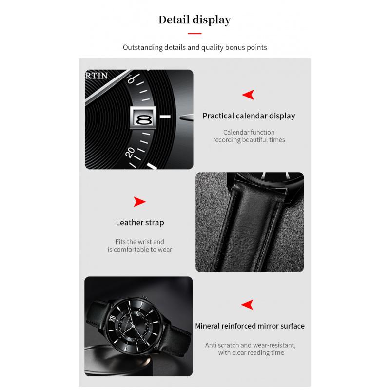 Neue Doppelskalen-Kalenderuhr Herren Casual Business Wasserdichte Quarzuhr