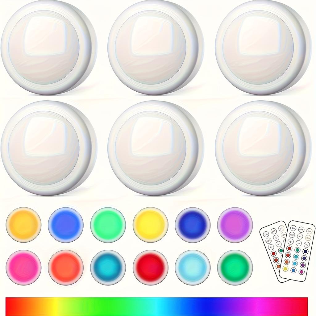 RGB Color Under Cabinet Lights Wireless Battery LED Lights Remote Control Dimmable Wardrobe Night Lamp For Bedroom Kitchen