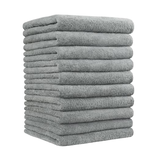 Etech Hotel-Quality Breathable Microfiber Face Towels, 10-Piece Set, Soft, Fluffy, and Durable, Solid Color (Gray)