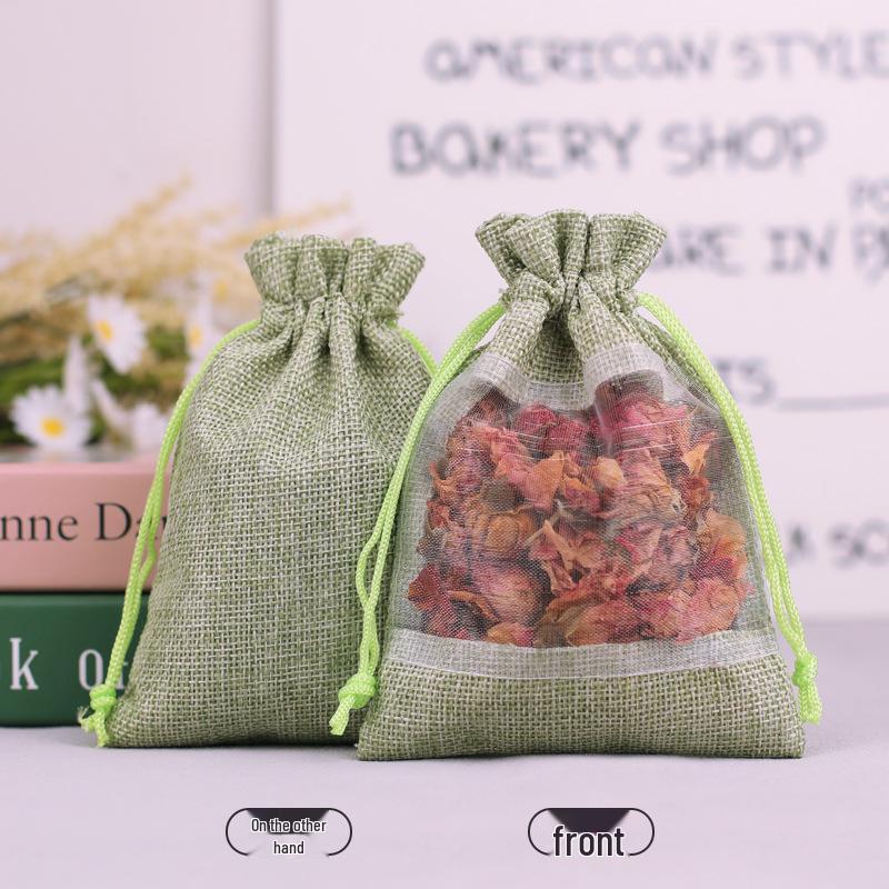 Super Source Hemp Drawstring Patchwork Mesh Bag for Cosmetics Organization
