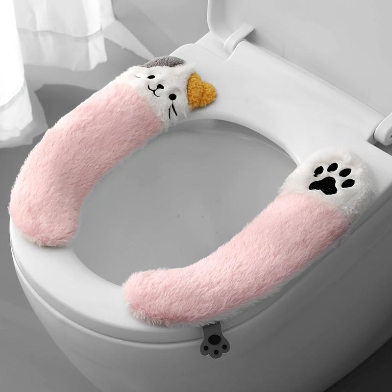 Animal Toilet Seat Cover with Self-adhesive Installation, Reusable Fabric Cover with Cute Decoration, Suitable for All Seasons