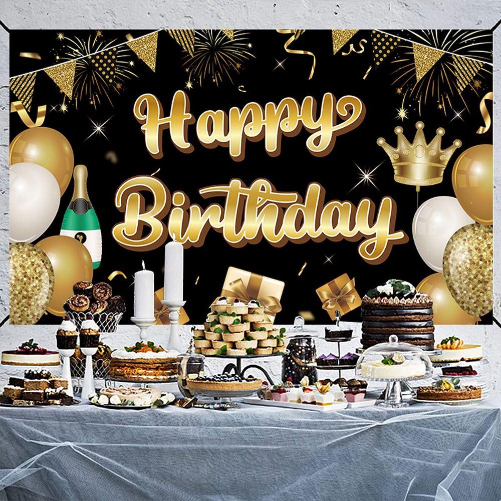 

Торт із повітряними кулями. Фон для фотографій із днем ​​народження. Чорне золото. Вечірка, що висить. Банер. Дорослі, діти Style 1