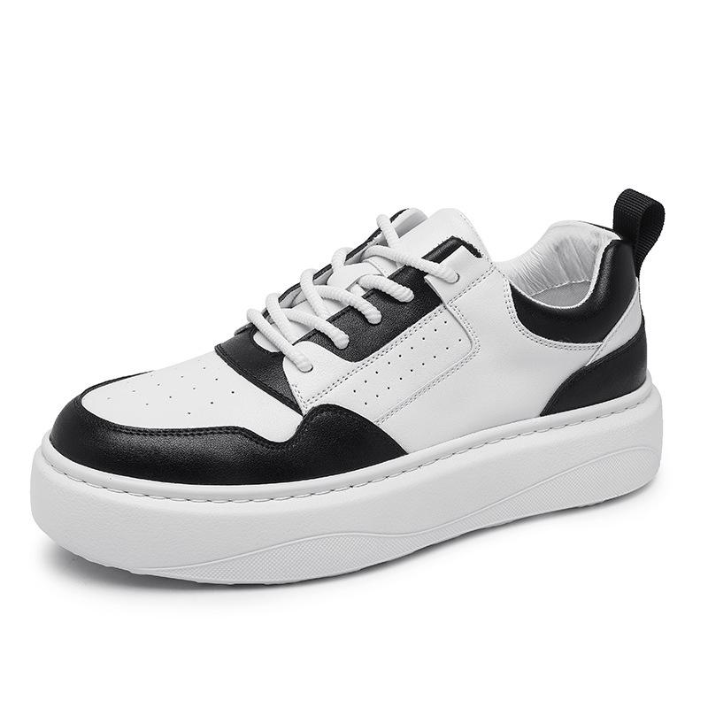 2025 New Autumn Lace-up Sports Sneakers for Men Solid Color Fashion Casual White Board Shoes Male Cow Leather Platform Shoes Man