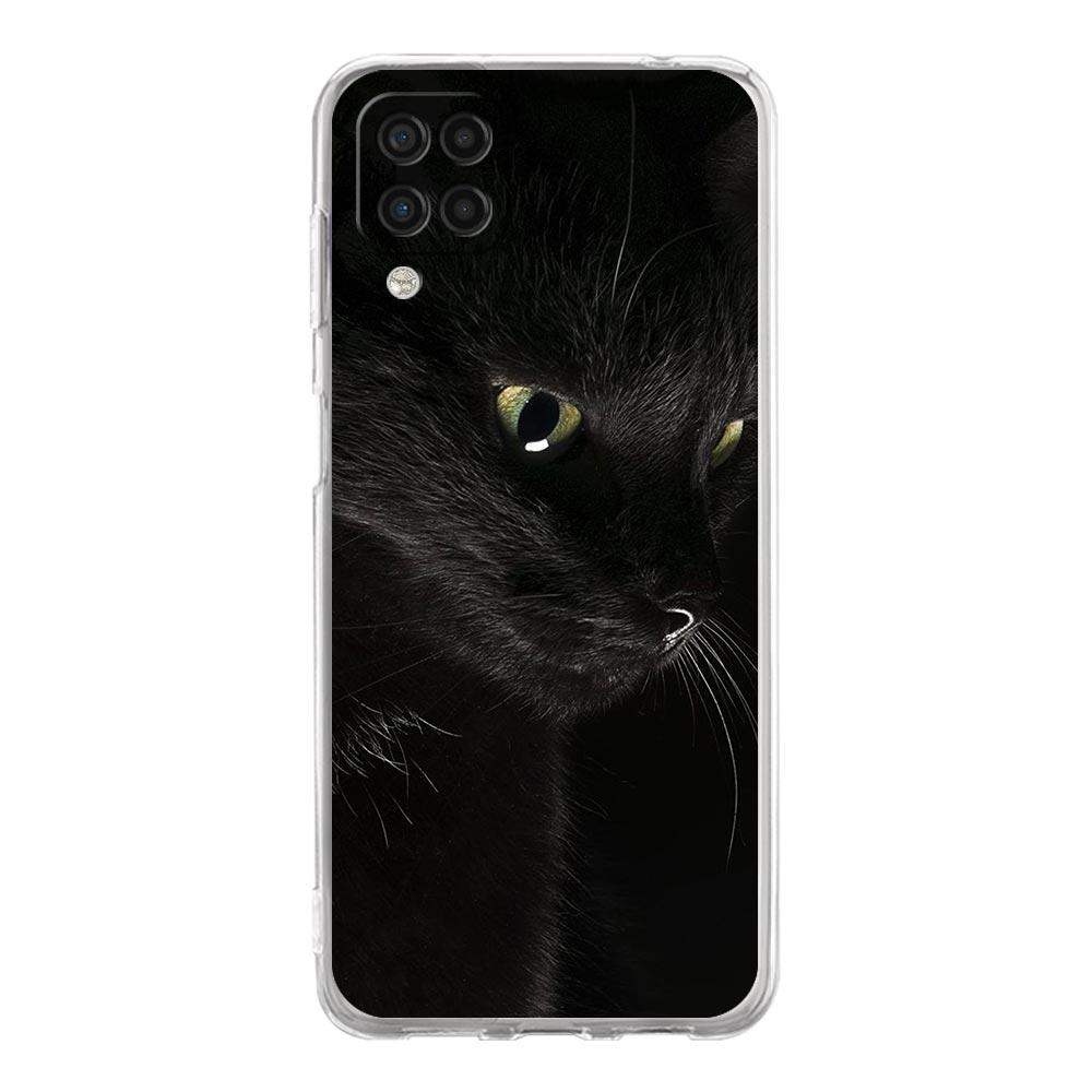 Case For Samsung Galaxy A13 A23 A33 A53 A73 5G A51 A71 A21S A12 A11 A31 A41 A03s A52 A32 A22 Clear Cover Black Cat Staring Eye