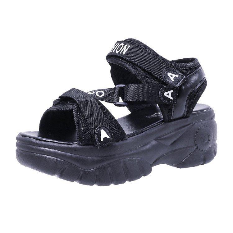 

Женская обувь для внешней торговли резиновая ПУ обувь на платформе-маффине с увеличением высоты 2025 лето модные дышащие спортивные сандалии 35 чёрный