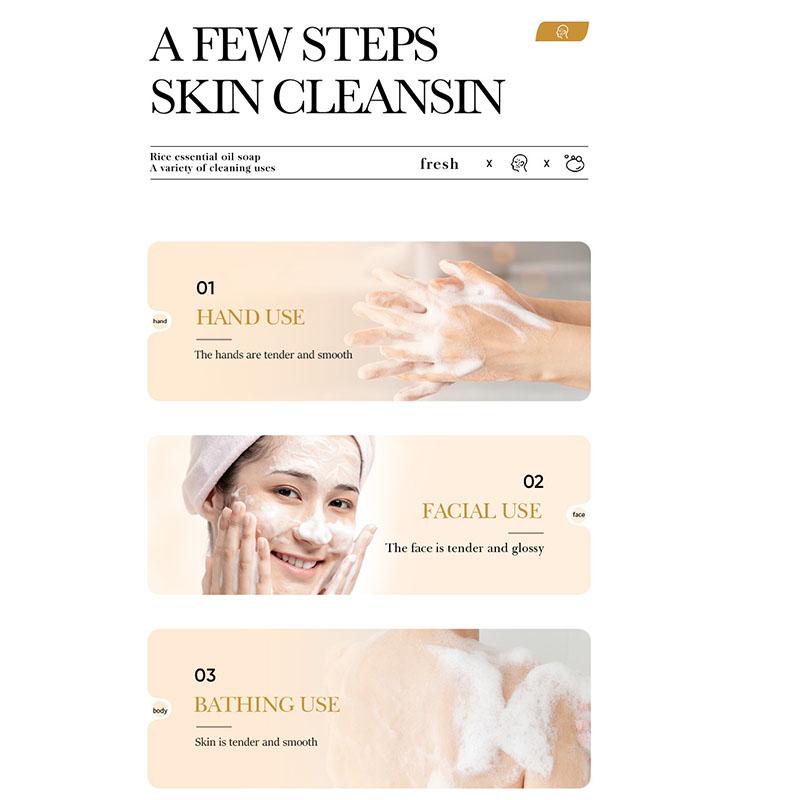 Săpun Natural cu Extract de Orez pentru Față și Corp, Cleanser Hidratant Handmade cu Uleiuri Esențiale, Controlul Sebumului 100g